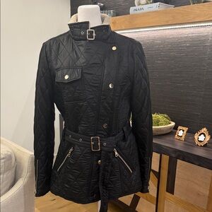Sam Edelman Black Quilted Utility Field Jacket with zip and buckle details